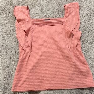 Ann Taylor Coral Textured Blouse with Ruffle Sleeves
